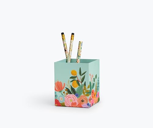 RIFLE PAPER CO. Pencil Cup | Features Full Color Illustrated Print and Metallic Gold Foil Accents, Removable Dividers to Keep Things Organized (3.5