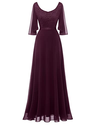 Produktbild von Rundhals Abendkleid Elegantes Abendkleid Mit Spitze & Chiffon-Ärmeln | Maxi Kleid Für Hochzeit, Ball, Party | Brautjungfer & Abschlussball Ballkleid Lang