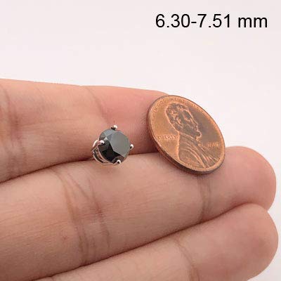 1 1/2 Cts Of 6.30-7.51 Mm Egl Usa Certified Aaa Round Black Diamond Mens Stud Earring In 14K White Gold - Valentine's Day Sale #TOP5