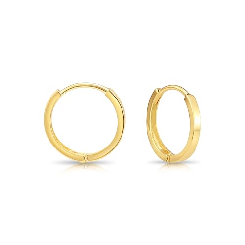 Image of 14K Yellow Gold Huggie Hoop Earrings, Shiny and Small, Round and Oval