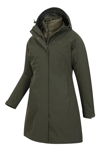 Mountain Warehouse Alaskan 3-in-1 Damen Winter Mantel - Lange, wasserdichte Winterjacke, Warme Steppjacke Innenjacke mit Reißverschluss & Kapuze Khaki Damengröße EU 40