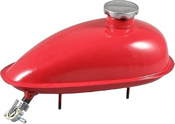 4L Gas Tank for Motorized Bike, 49cc 60cc 80cc Motorized Bicycle Fuel Tank with Cap, Spark Plug, Petcock, Fuel Line & Filter Red