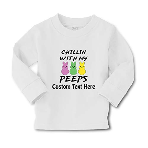 Custom Personalized Kids Long Sleeve T Shirt Chillin with My Peeps Bunny Funny Humor Easter Cotton Boy & Girl Clothes Funny Graphic Tee A White Personalized Text Here 4T