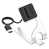 Fitbit用 Charge5 / Fitbit用 Luxe用 充電スタンド フィットビット用 Charge5 / フィットビット用 Luxe用 充電ドック チャージングケーブル 充電ケーブル 低発熱 軽量 持ち運び便利 USB充電 アルミ合金 高耐久 360°調整可能 長さ:1.5m(シルバー)