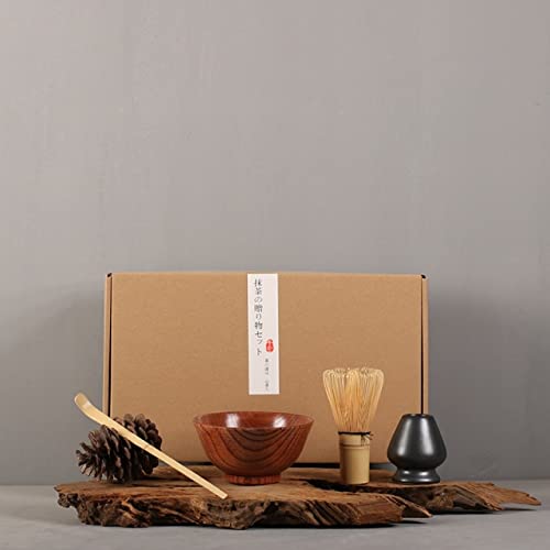 LIUXIN Juego de 5 Unidades de Juegos de Matcha Tradicionales, batidor de Matcha Natural, Cuenco de Matcha cerámico, Soportes para batidor, Juegos de té japoneses, Utensilios para Beber