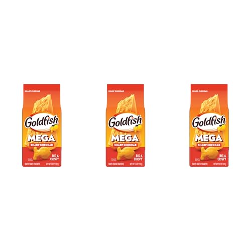 Goldfish Mega Bites, Sharp Cheddar Crackers, 5.9 Oz Bag (Pack of 3)