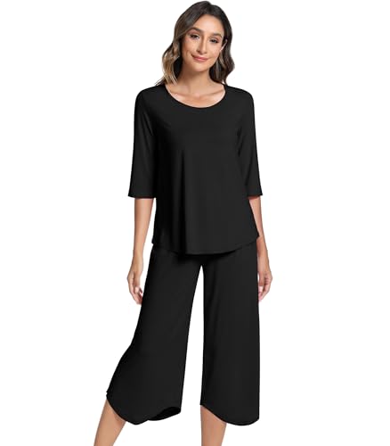 Image of NACHILA Bamboo Viscose Womens 3 /4 Sleeve Pajamas Sets with Capri Pants