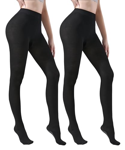 Image of TOCONFFON Women's Winter Leggings Warm Opaque Tights, Vertical Stripe Texture Stretchy Warm Tights 140D /200D