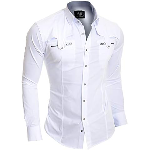 D&R Fashion Hombre Camisa de Vestir con Bolsillos de Cremallera Cover
