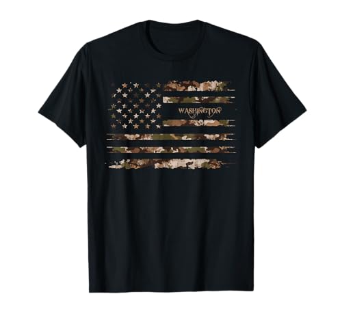 Washington Evergreen State Pacific Northwest Camo Distressed T-Shirt