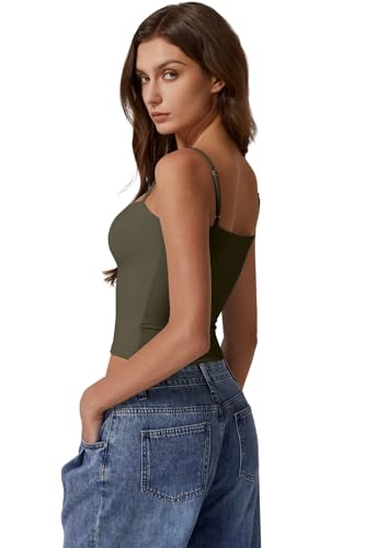 Image of QINSEN Women's Double Lined Basic Tank Top Adjustable Spaghetti Straps Sleeveless Camisole Shirts