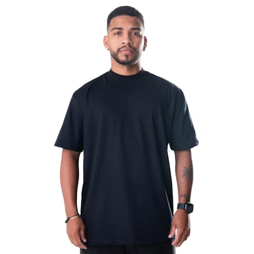 Universo Básico Camiseta Oversized Masculina Gola Alta, 100% Algodão, Manga Curta, Estilo Clássico (BR, Alfa, GG, Regular, Preto)