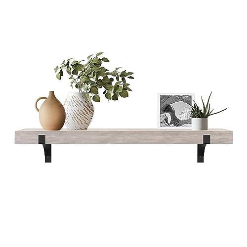 Image of Master & Co. Modern Floating Fireplace Mantel with Black Metal Brackets, Long Floating Shelves for Wall Decor, 60 inches, Gray Woodgrain