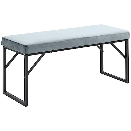 HOMCOM Sitzbank Polsterbank mit Samtoptik, Bettbank mit Stahlbeinen, Schuhbank für Schlafzimmer, Wohnzimmer, Flur 100 x 35 x 47 cm, Blau