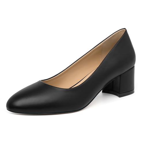 Image of SKYSTERRY Women's Low Heel Dress Pumps Shoes 2 Inch | Low Chunky Block Heel Pumps, Closed Round Toe Heels, Patent Leather Office Work Wedding Pumps Shoes