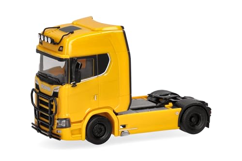 Herpa Camion Miniature Scania CS 20 HD Tracteur avec Rampe de phares et Pare-Buffle 2 essieux, Jaune genêt, Miniature à l’échelle 1:87, Objet de...