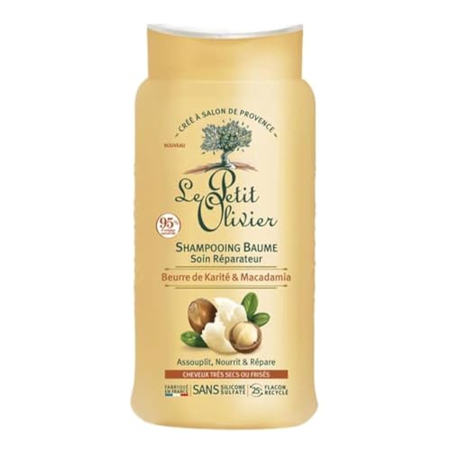 LE PETIT OLIVIER – Shampooing Baume Soin Réparateur – Karité & Macadamia – Nourrit & Répare – Cheveux Très Secs Ou Frisés – Sans Silicone & Sans Sulfate – Fabriqué en France – 250 ml
