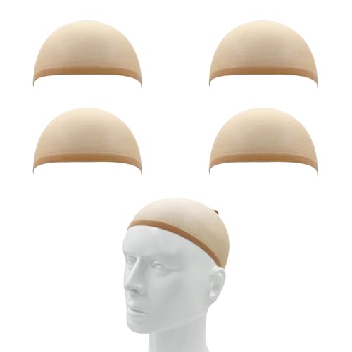 AHLPO Haarnetz Wig Cap - 4 Stück Atmungsaktive und Dehnbare Nylon Haarnetz für Perücken Nacket Beige Perückenkappen Elastische Perückennetz für Alltag Halloween Cosplay Party Bällen Gala-Dinners