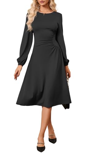 Twist Front Dresses for Women Lantern Sleeve V Neck Casual Cocktail Party Midi Dress4