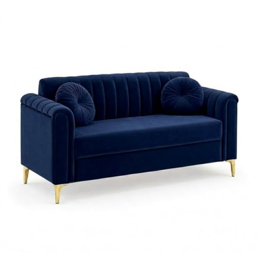 Image of FURNY Dorino 2 Seater Fabric Sofa Set (Dark Blue) Premium Velvet Finish Durable & Comfortable Ideal for Living Room, Office