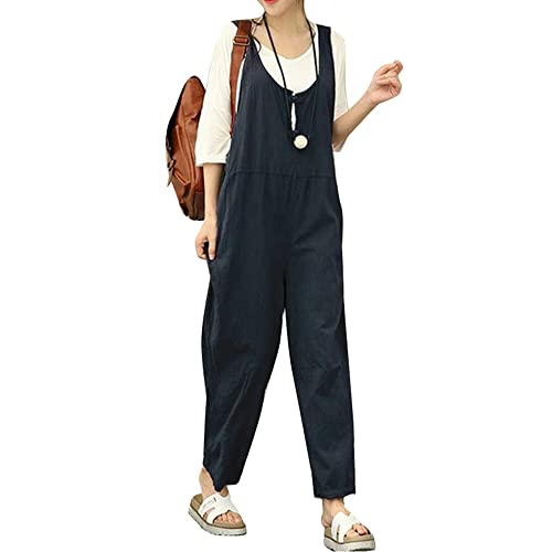 Eryue Women Summer Cotton Linen ROM rs Jumpsuits Vintage SLE Ba l Overalls Strapl Plus Size Playsuit
