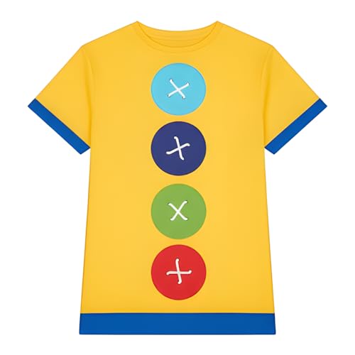 ComfyCamper Adult Yellow 2D Colorful Buttons for Womens - Adult Women Mens T Shirt Cosplay Halloween Costumes M
