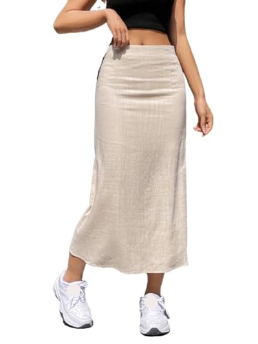 Womens Summer Long Midi Skirt High Waist Loose A Line Knee Length Skirts For Women