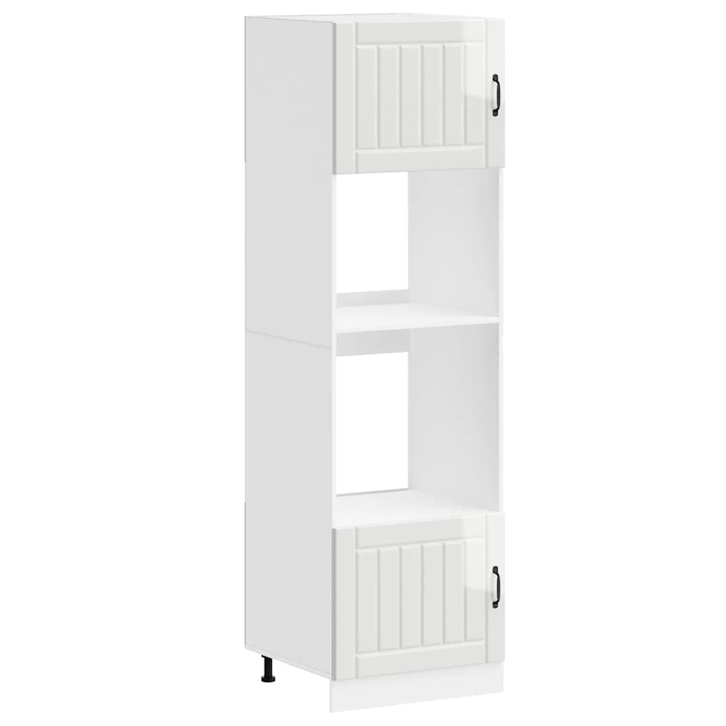 Armadi per fornelli, 60 x 57 x 207 cm, 2 pezzi, in legno bianco lucido