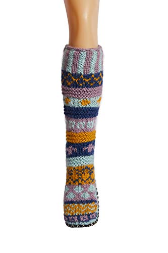 Tibetan Socks Hand Knit Wool Fleece Lined Long Slipper Socks with Non Slip Soles2