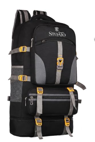 Image of 60L Heavy Duty Hiking & Trekking Rucksack Bag | Waterproof Travel Backpack with Adjustable Compression Buckles for Men & Women | Camping, Outdoor & Sports Bag (Navy Blue) (Black)