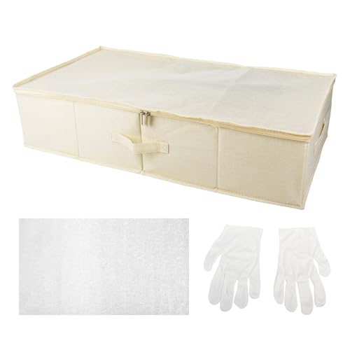 Klmnop Wedding Dress Preservation Box Large Storage Box with 40 Sheets Acid-free Tissue Paper and 1 Pair Microfiber Gloves for Storage Wedding Dress 76 x 40 x 17 cm