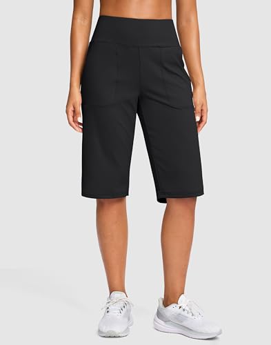 SANTINY 14" Shorts for Women Knee Length with Pockets High Waisted Stretch Long Bermuda Shorts for Summer Dressy Casual2