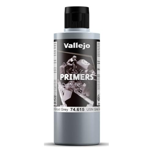 Vallejo - Surface Primer Color | USN Light Ghost Grey Acrylic Primer 200 ml (6.76 fl.oz.) | Matte Finish and Fast Drying | Perfect for Airbrushing and Great Adhesion to Figurines and Scale Models