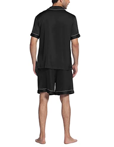 Image of Ekouaer Mens Satin Pajamas Set Button-Down Short Sleeve Shirt Top Soft Silk Sleepwear Shorts with Pockets