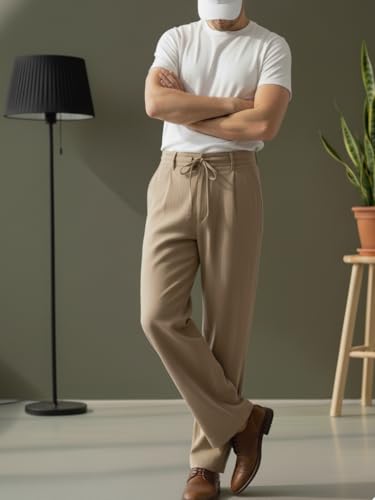 Image of Rigo Men Linen Straight Fit Korean Pants | Cotton Linen Regular Size Casual Trousers