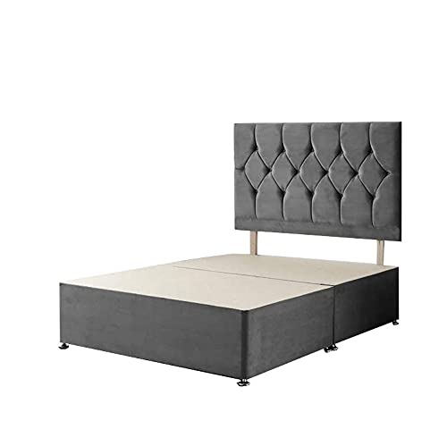 Rapyal Sleep Charcoal Plush Fabric Divan Base Plus Matching Headboard (3FT (SINGLE))