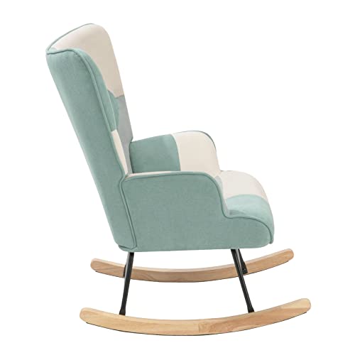 Ssline Rocking Chair,Mid Century Upholstered Patchwork Linen Accent Nursery Glider Rocker Armchair,Modern Tall Back Comfy Side Chair For Living Room, Bedroom (Style4,Blue) #TOP5