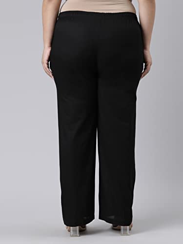Image of GO COLORS Women Blue Stripe Cotton Wide Pants