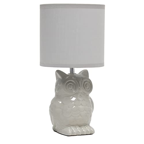 Simple Designs LT1136-GRY 12.8" Tall Contemporary Ceramic Owl Bedside Table Desk Lamp w Matching Fabric Shade for Home Decor, Bedroom, Nightstand, Living Room, Entryway, Kids' Room, Nursery, Gray by Simple Designs - Used condition - CA$38.55
