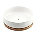 6 Inch Modern White Ceramic Round Succulent Cactus Planter Pot with Drainage Bamboo Tray,Decorative Garden Flower Holder Bowl（Pack of 2）