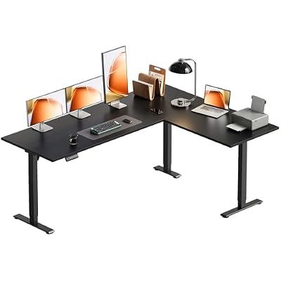OffiGo 63 Inch Reversible L Shaped Electric Standing Desk, Height Adjustable Corner Stand up Desk, Ergonomic Large Lift Computer Table for Home, Office, Workstation, Black