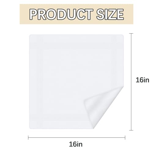 Image of White Handkerchiefs for Men,100% Cotton Soft Cotton Handkerchief for Men, 16x16 bulk Mens Handkerchiefs