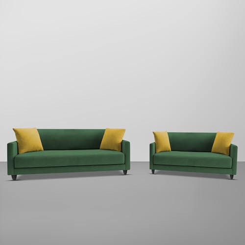 Image of Casaliving Dominic 3 + 2 Seater Sofa Set for Living Room (Green) Premium Fabric Sofa