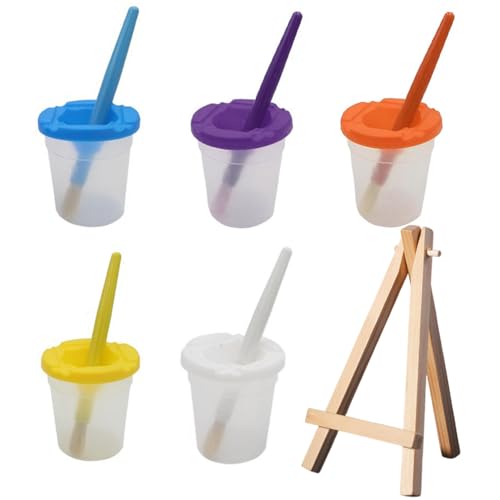 5 Vasos Mezcladores con Pinceles de Pintura, Soporte para Pintar y Vaso de Lavado, Mezcla de Pintura con Tapa, Pincel para Graffiti a Prueba