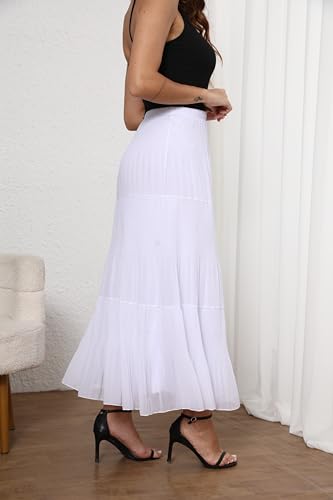 Women's Chiffon Elastic High Waist Pleated A-Line Flared Maxi Skirts4
