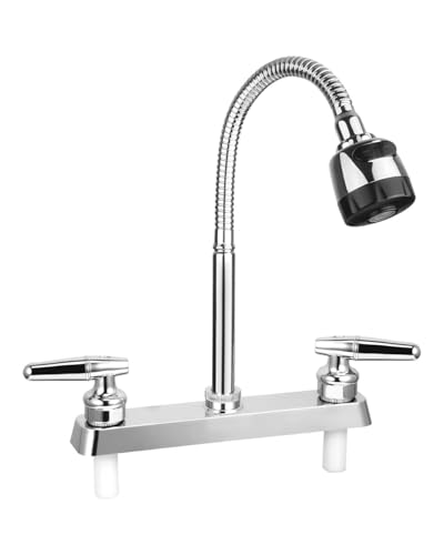 Mezcladora para Fregadero, Llave para Fregadero de Cocina de Cuello Flexible, Grifos para Cocina con 2 Asas para RV, Grifo de Cocina Moderno de Acero Inoxidable（A）