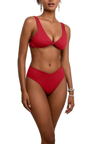 Image of geluboao Bikini Sets for Women Cheeky High Waisted Kont Front Adjustable Two Piece Swimsuit