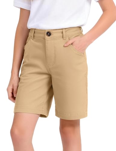 KEREDA Uniform Shorts for Girls with Functional Pockets School Uniform Shorts for Teen Girls Pants Basic Clothes 7-8 Years Khaki
