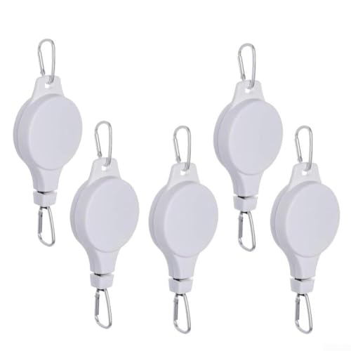 Ganchos resistentes para colgar cestas 5 piezas con diseño retráctil para una gestión de plantas sin esfuerzo (blanco)