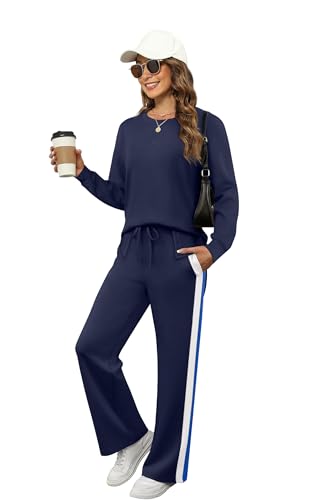 Image of OFEEFAN Women's 2 Piece Lounge Set Travel Airport Outfits Side Slit Tracksuit Wide Leg Loungewear Baggy Comfy Sweatsuit S-3XL